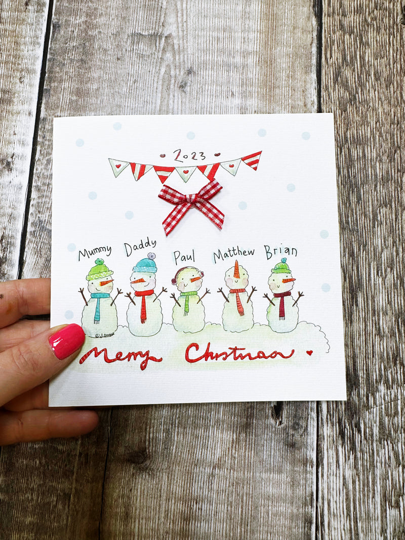 5 Snowmen Christmas Card - Personalised