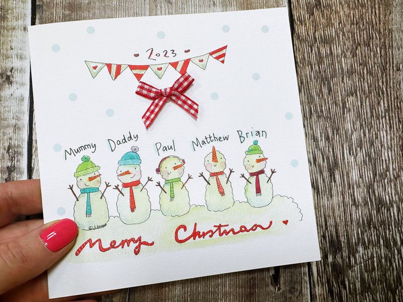 5 Snowmen Christmas Card - Personalised