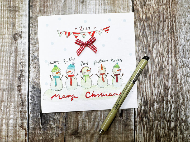 5 Snowmen Christmas Card - Personalised