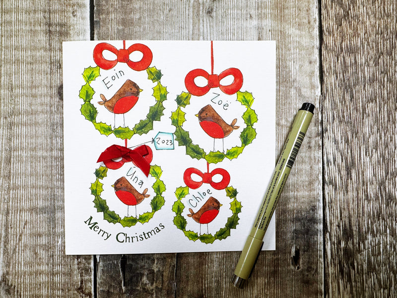 4 Robins Christmas Card - Personalised