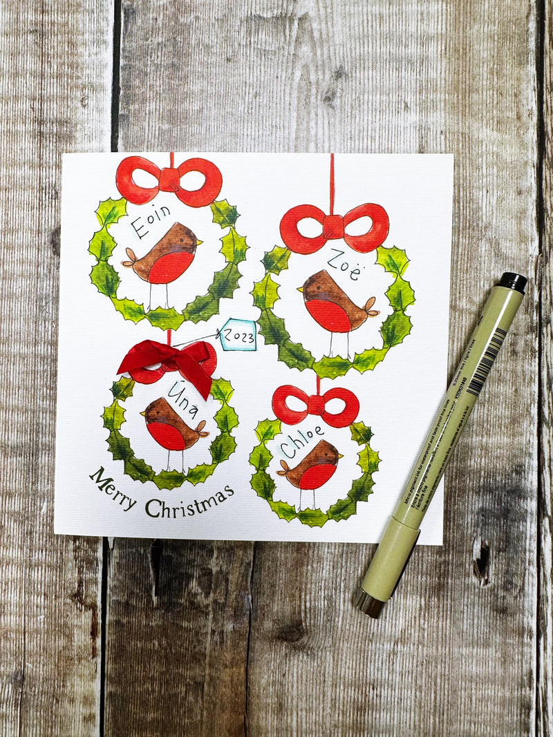 4 Robins Christmas Card - Personalised