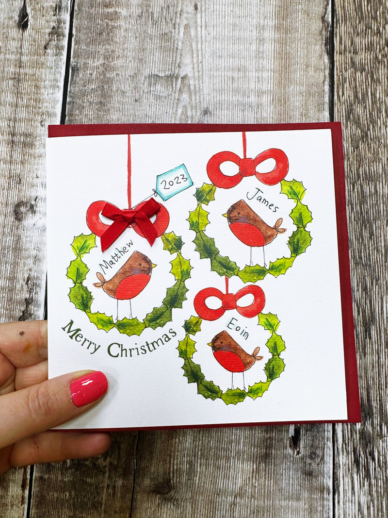 3 Robins Christmas Card - Personalised