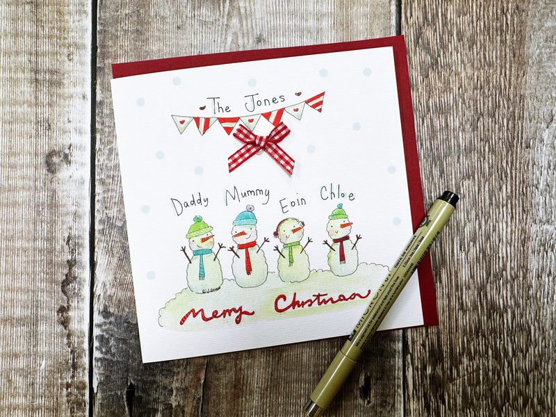 4 Snowmen Christmas Card - Personalised