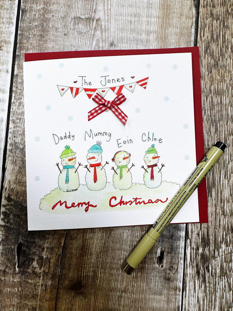 4 Snowmen Christmas Card - Personalised