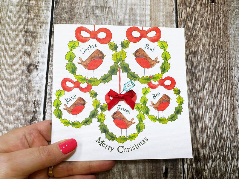 5 Robins Christmas Card - Personalised