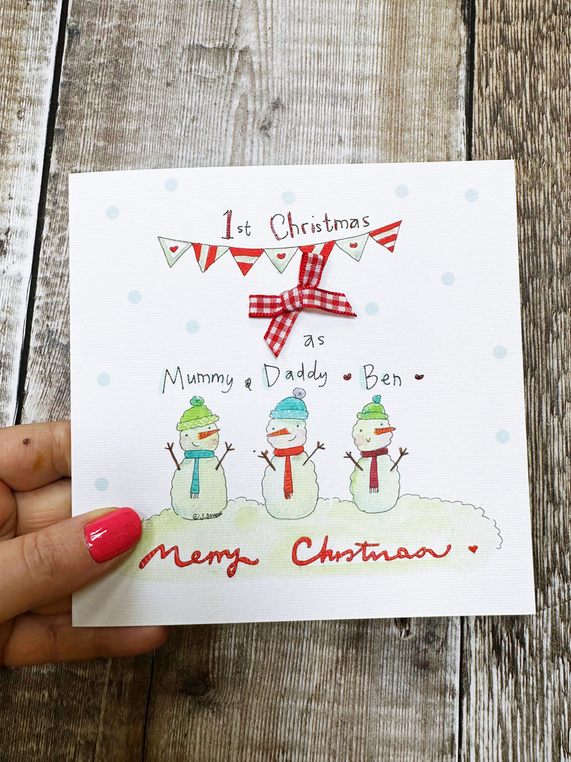 3 Snowmen Christmas Card - Personalised