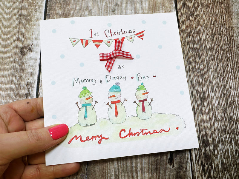 3 Snowmen Christmas Card - Personalised