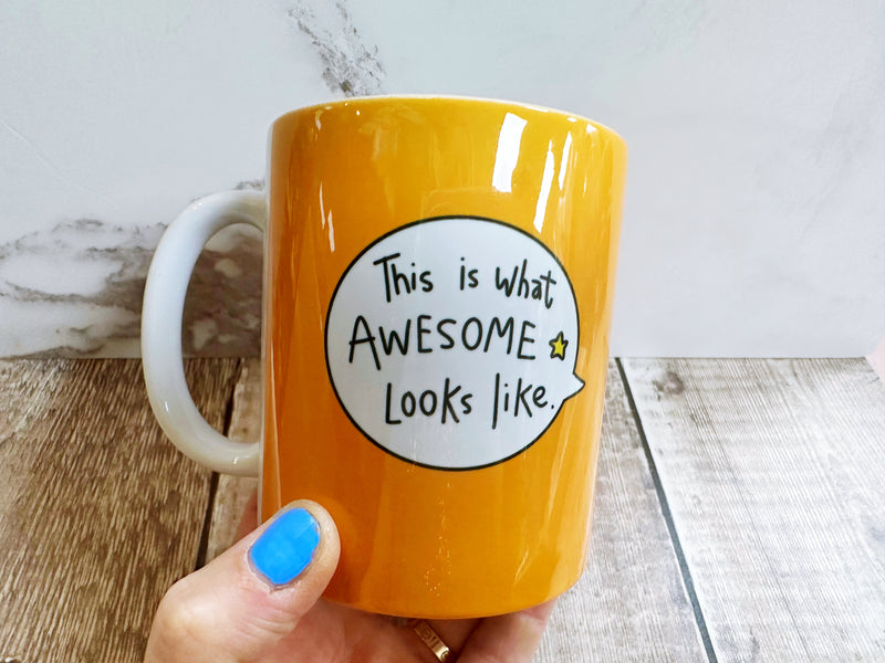 This is what Awesome looks like Speech Bubbles Mug, Coaster or Badge