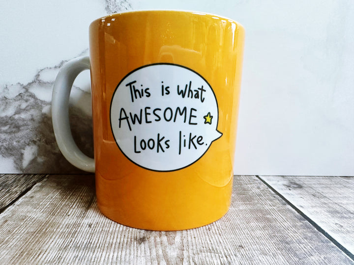 This is what Awesome looks like Speech Bubbles Mug, Coaster or Badge