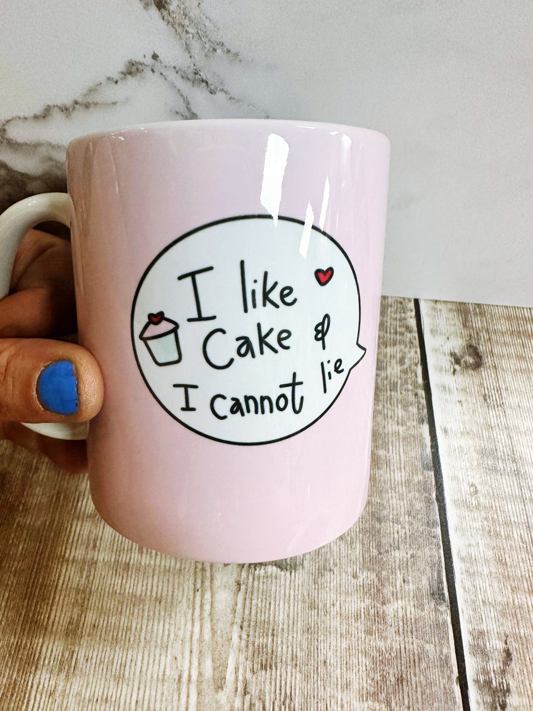 I like cake and I cannot lie Speech Bubbles Mug, Coaster or Badge