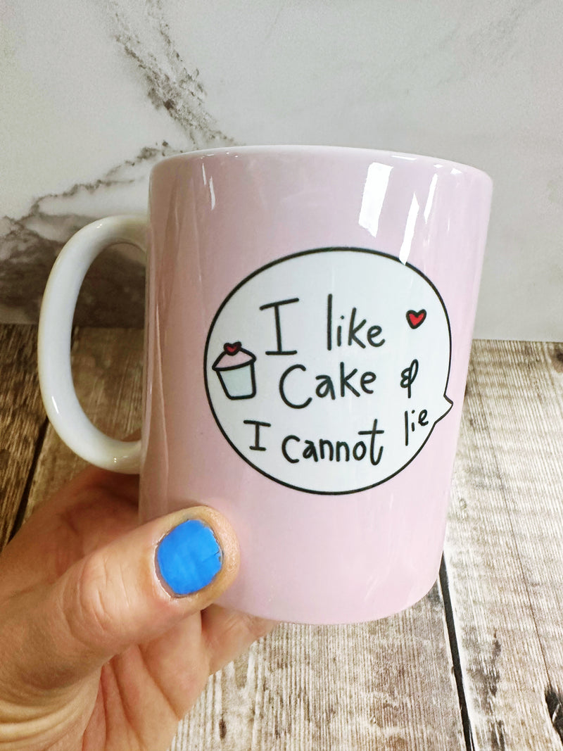 I like cake and I cannot lie Speech Bubbles Mug, Coaster or Badge