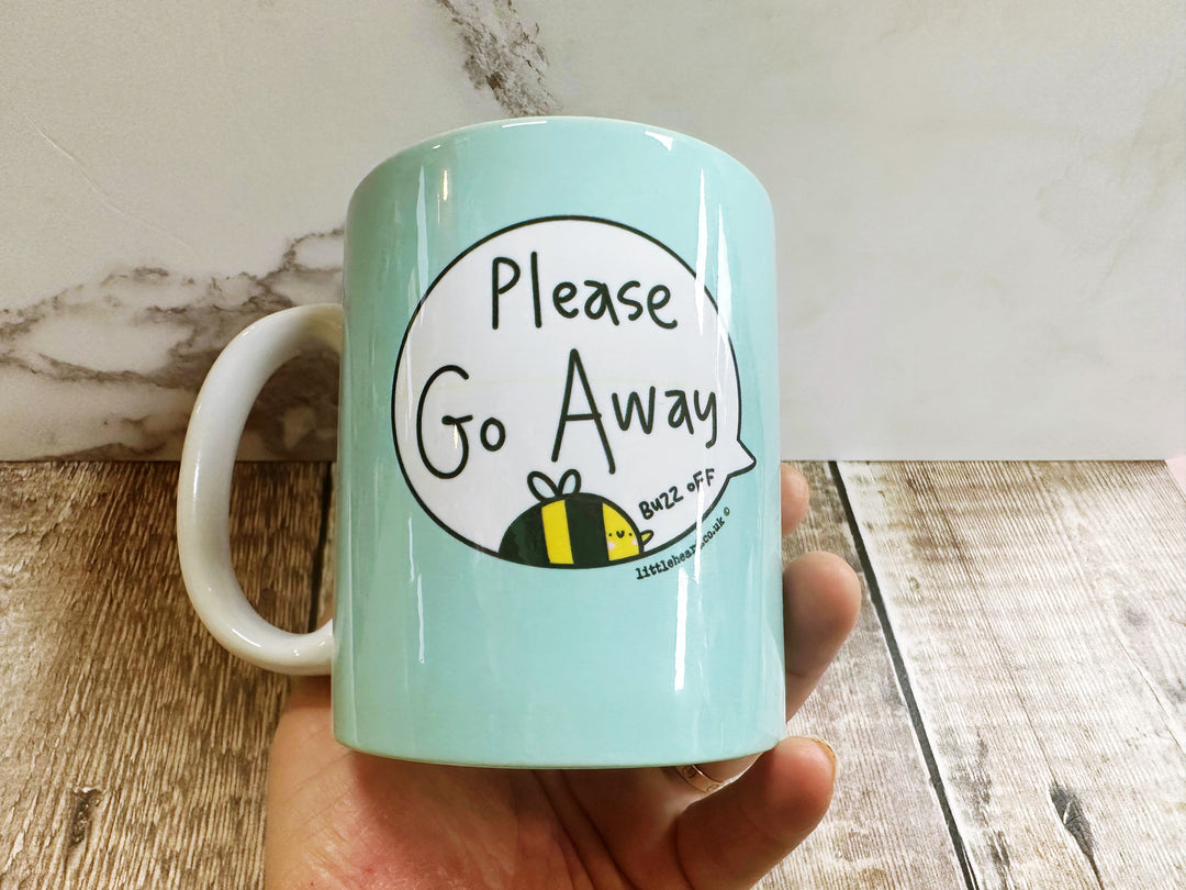 Please Go Away Buzz off Speech Bubbles Mug, Coaster or Badge