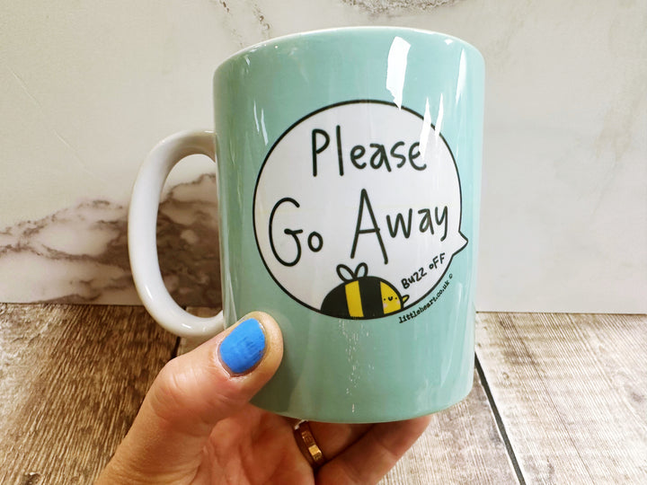 Please Go Away Buzz off Speech Bubbles Mug, Coaster or Badge