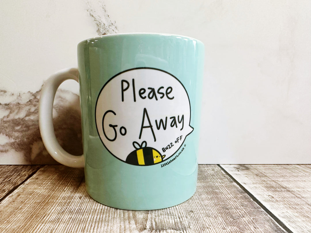 Please Go Away Buzz off Speech Bubbles Mug, Coaster or Badge