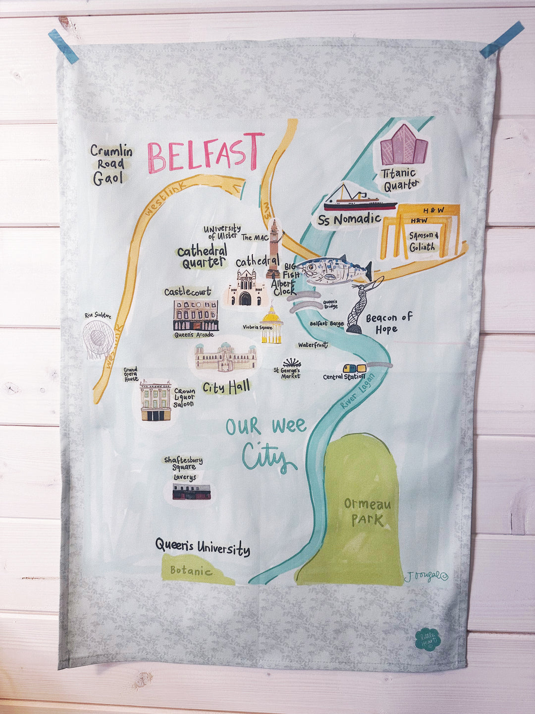 Belfast Cute Map Tea Towel