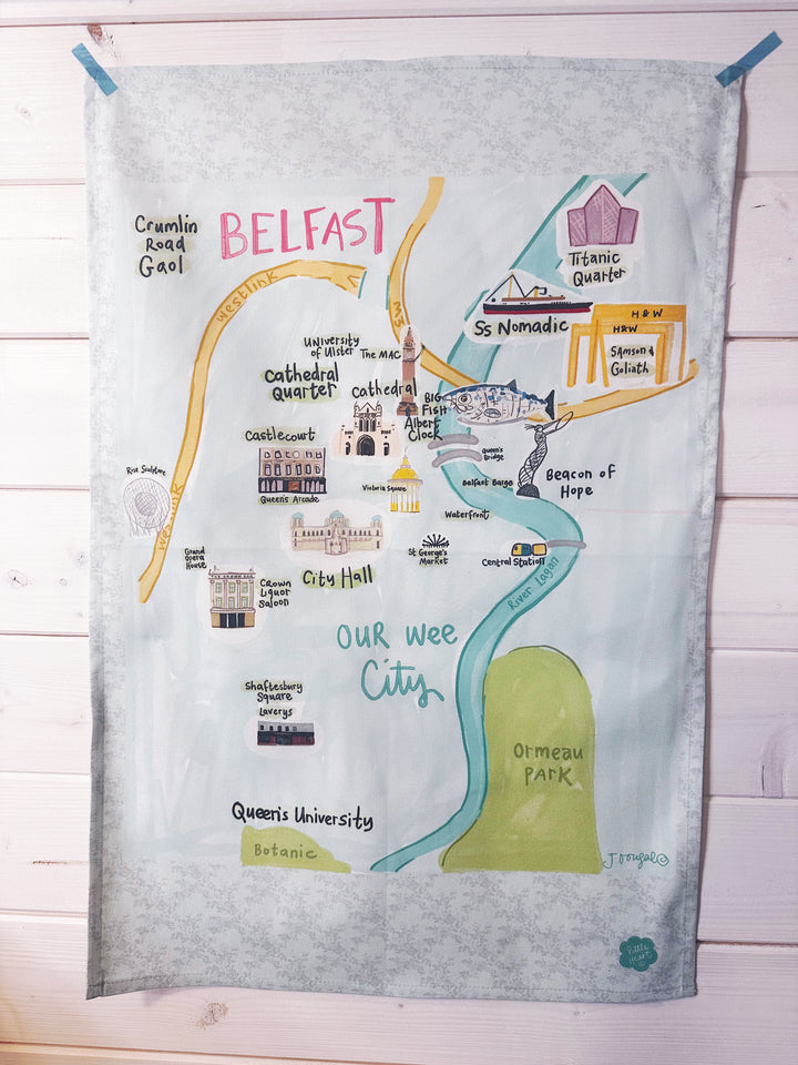 Belfast Cute Map Tea Towel