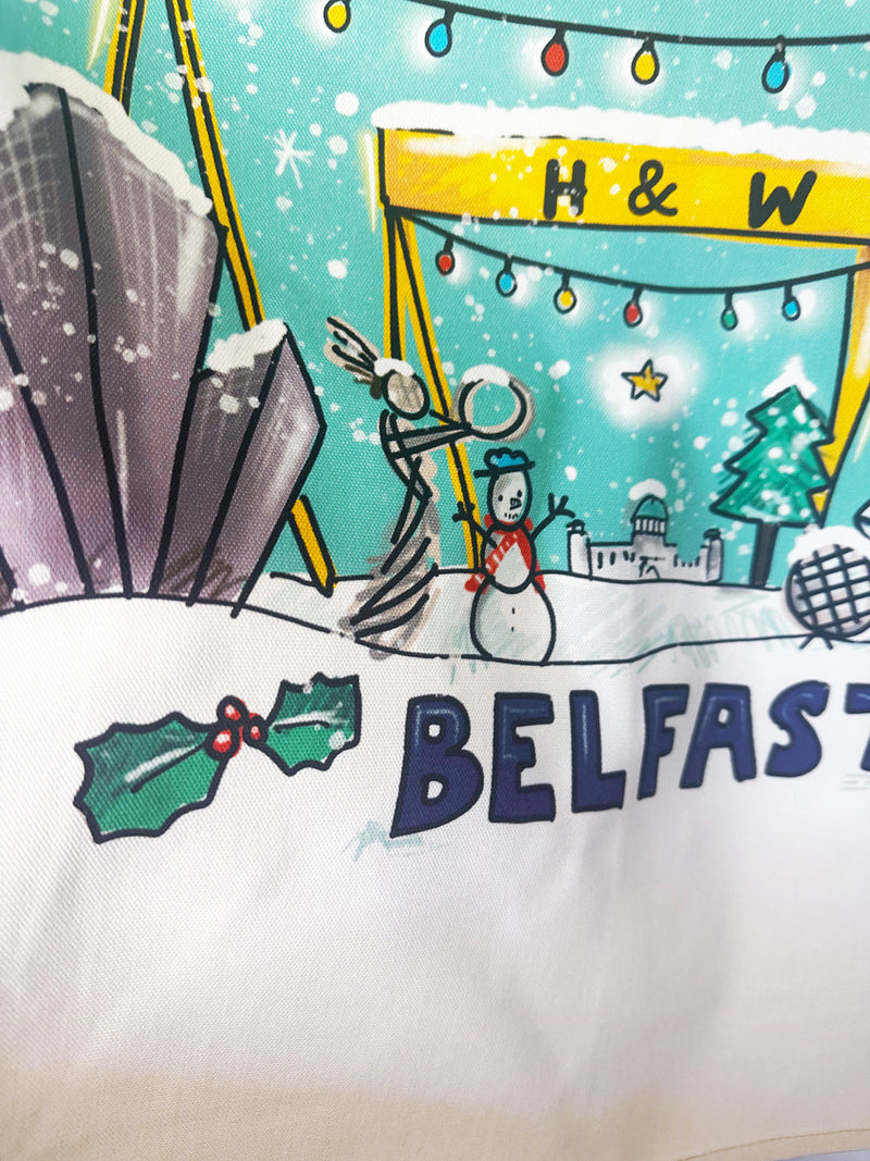 Christmas Belfast Teatowel with Harland and Wolff Cranes