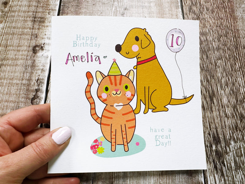 Cat and Dog Birthday Card - Personalised