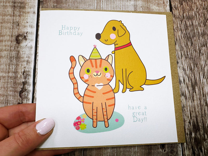 Cat and Dog Birthday Card - Personalised