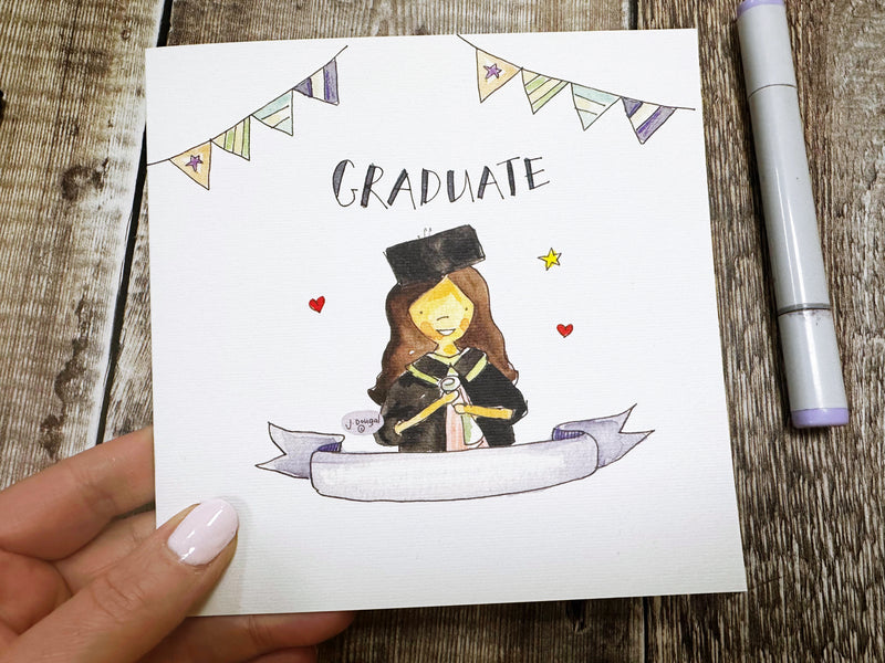 Dark Hair Girl Graduate Card - Personalised