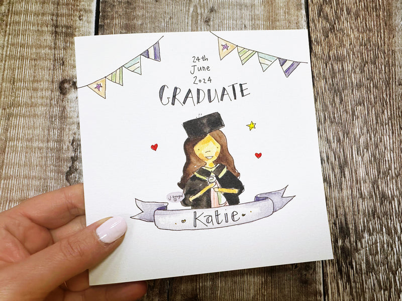 Dark Hair Girl Graduate Card - Personalised