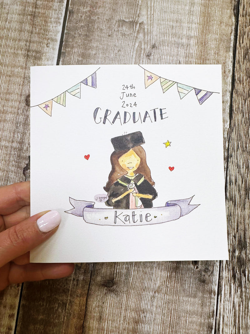 Dark Hair Girl Graduate Card - Personalised