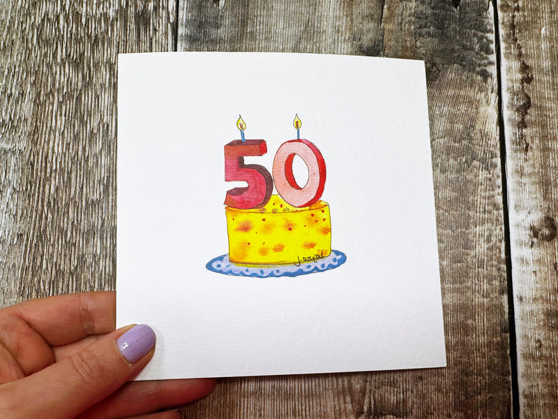 Happy 50th Birthday cake Card - Personalised