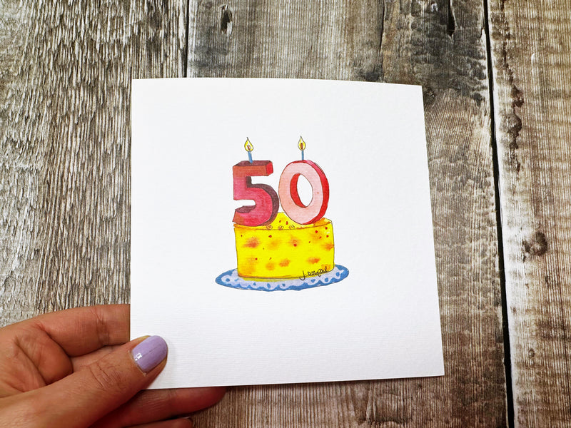 Happy 50th Birthday cake Card - Personalised