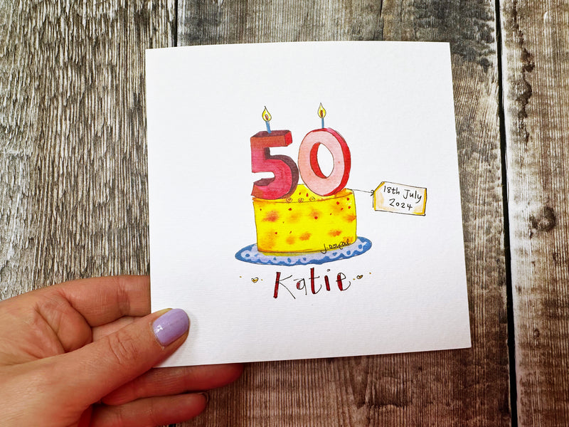 Happy 50th Birthday cake Card - Personalised