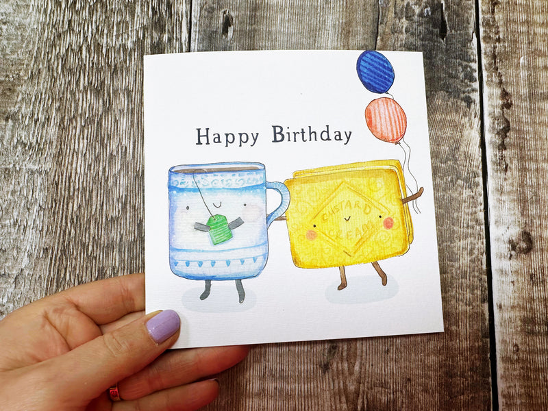 Custard Cream and Tea Birthday Card - Personalised