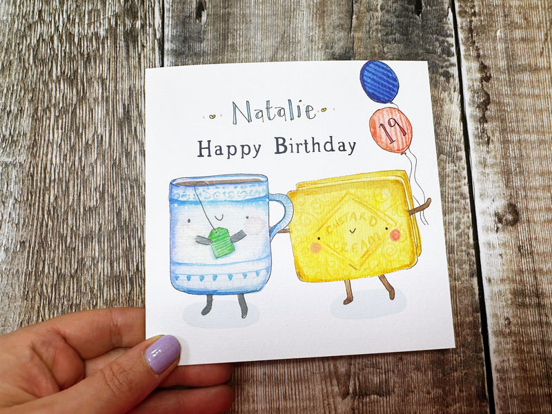 Custard Cream and Tea Birthday Card - Personalised