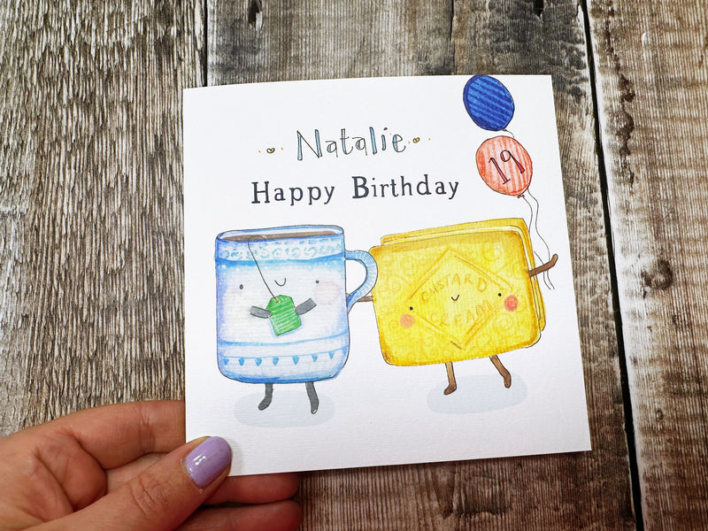 Custard Cream and Tea Birthday Card - Personalised