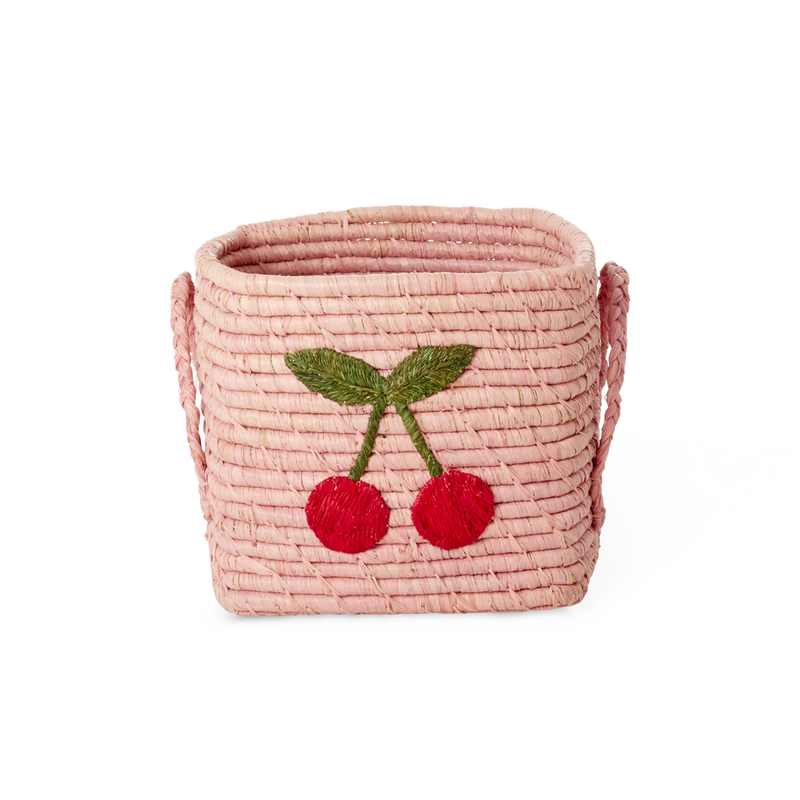 Rice by Rice Small Square Raffia Basket - Pink - Big Cherry Design
