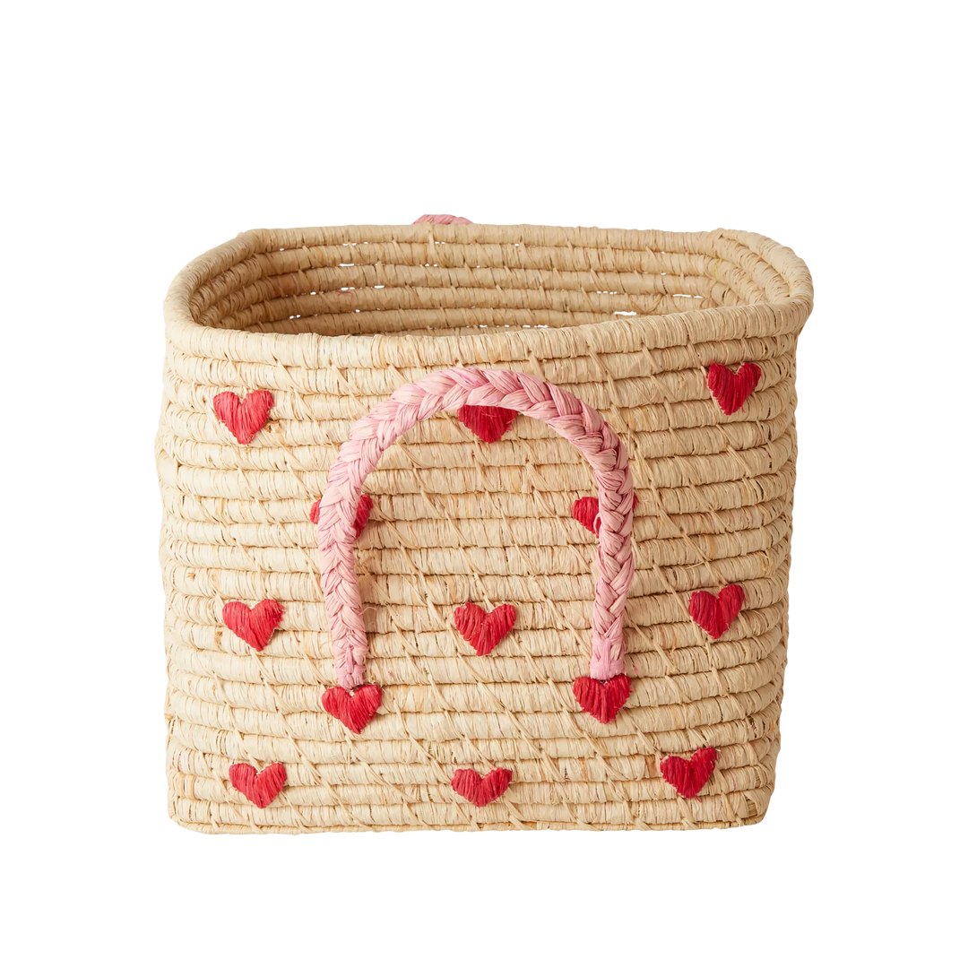 Rice by Rice Square Raffia Storage Basket - Natural - Hearts