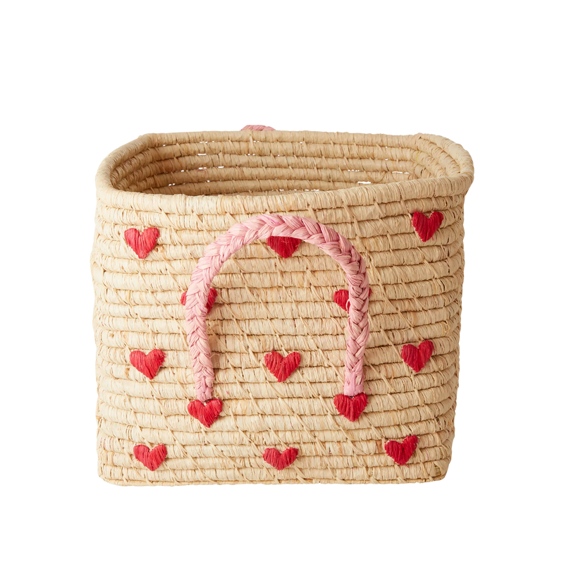 Rice by Rice Square Raffia Storage Basket - Natural - Hearts
