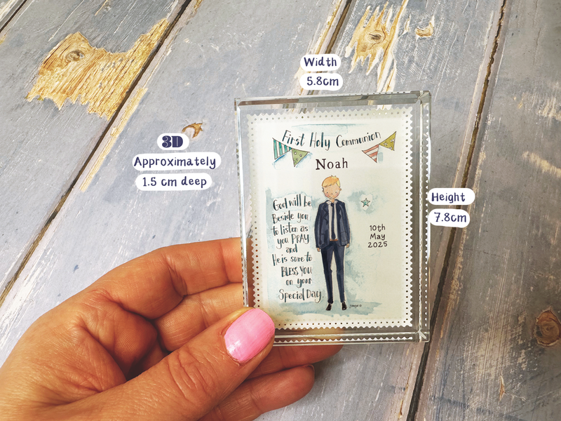 Boyl with Verse First Holy Communion Personalised Glass Block Keepsake