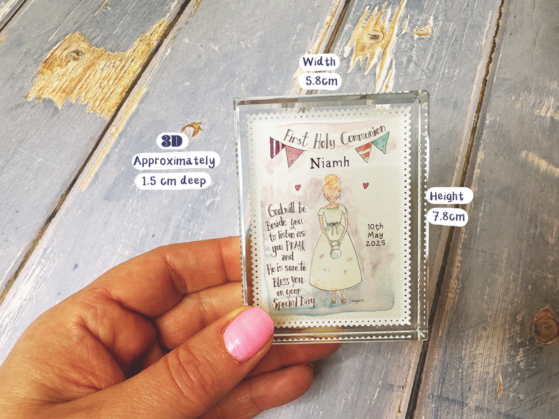 Girl with Verse First Holy Communion Personalised Glass Block Keepsake