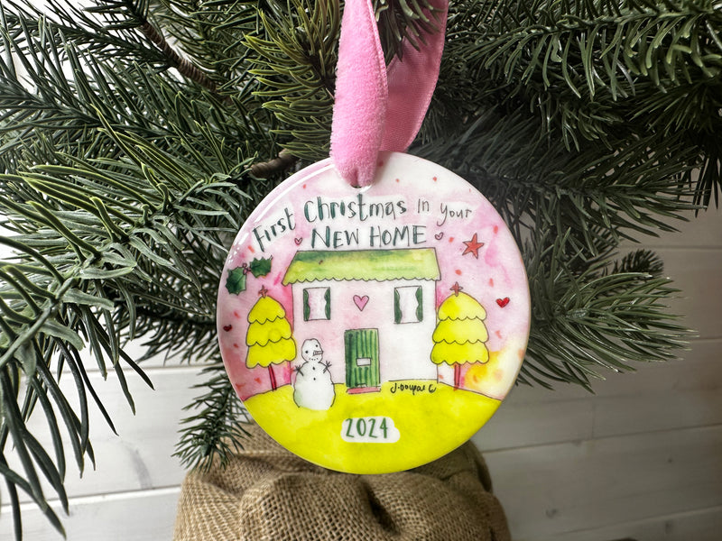 Cute Pink First Christmas in your New Home Ceramic Bauble