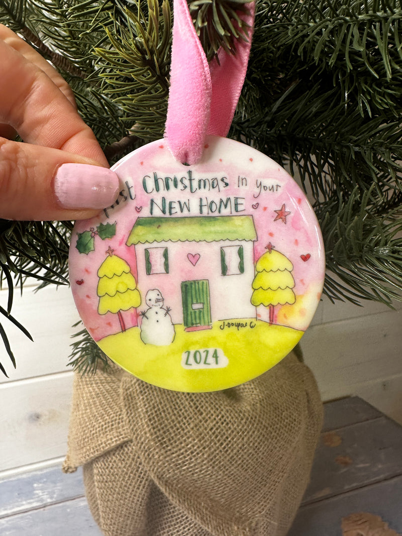 Cute Pink First Christmas in your New Home Ceramic Bauble