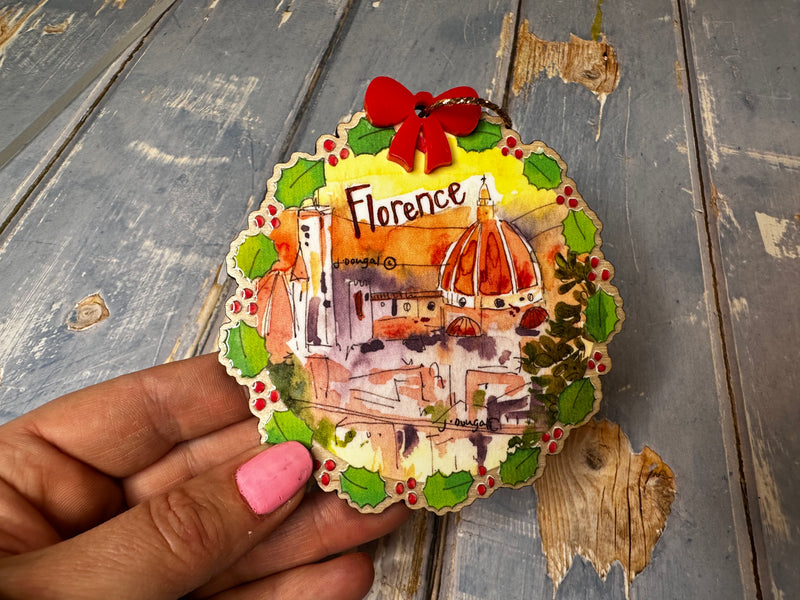 Wooden Hanging Christmas Scene Florence Italy Christmas Decoration