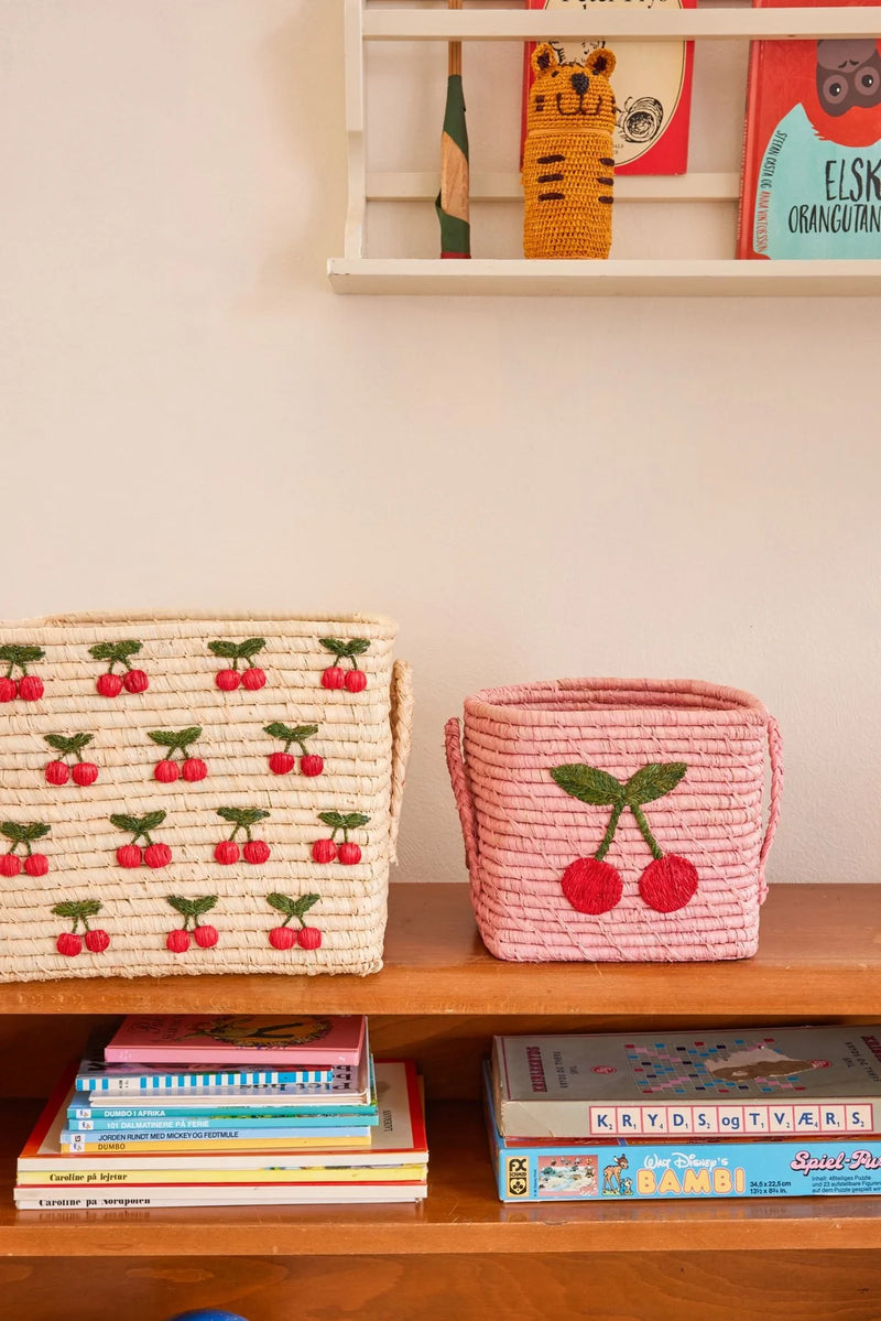 Rice by Rice Small Square Raffia Basket - Pink - Big Cherry Design