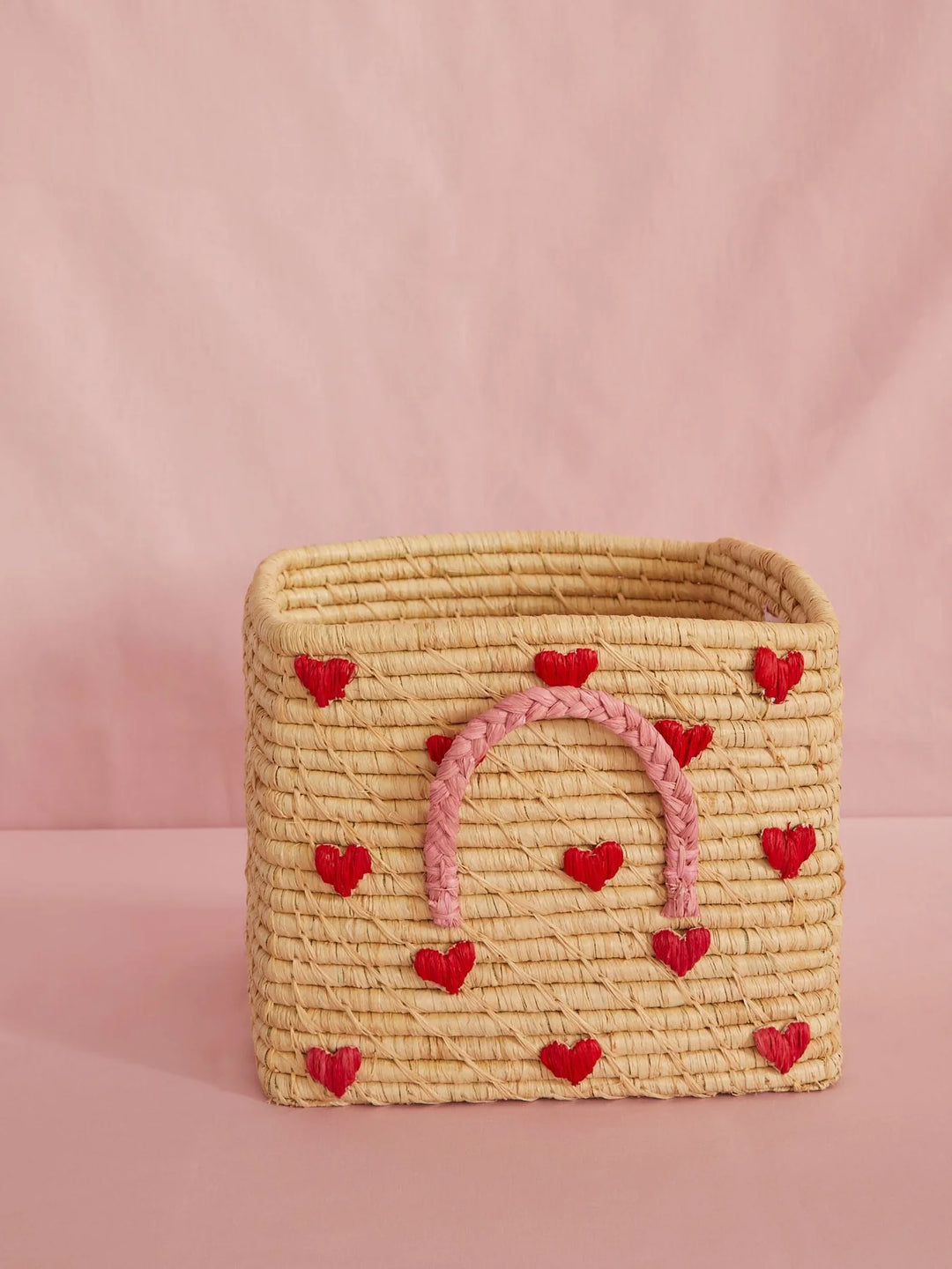 Rice by Rice Square Raffia Storage Basket - Natural - Hearts