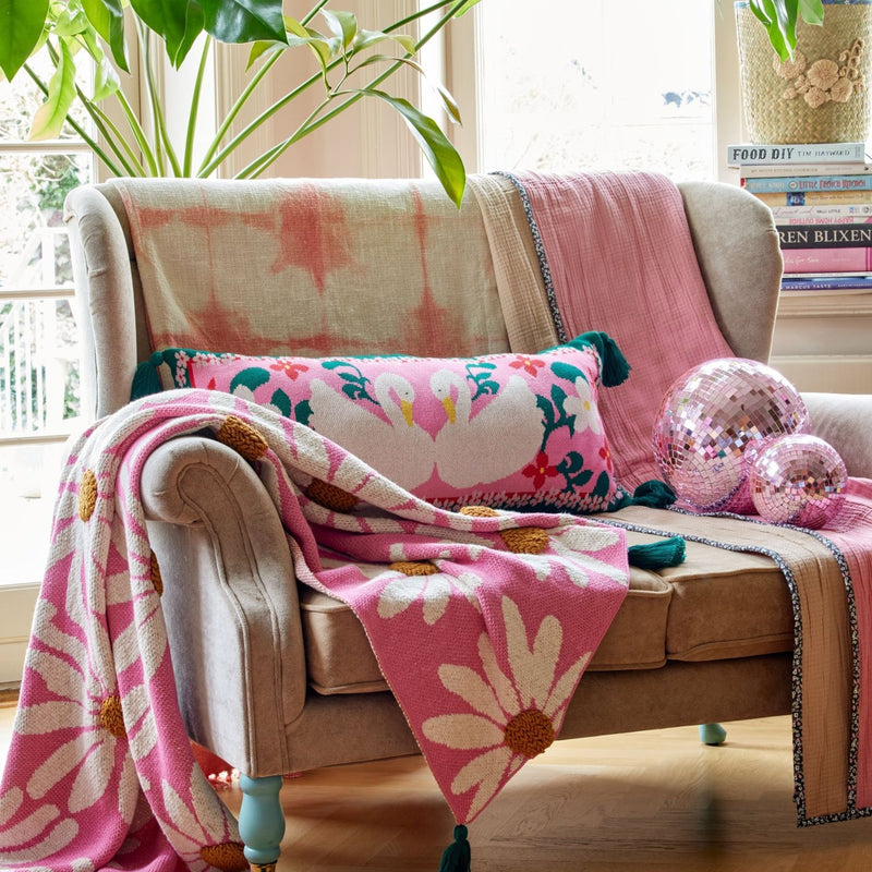 Rice by Rice Large Rectangular Cotton Cushion - Pink