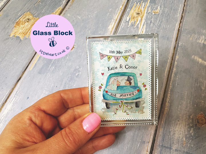 Wedding Car Personalised Glass Block Keepsake