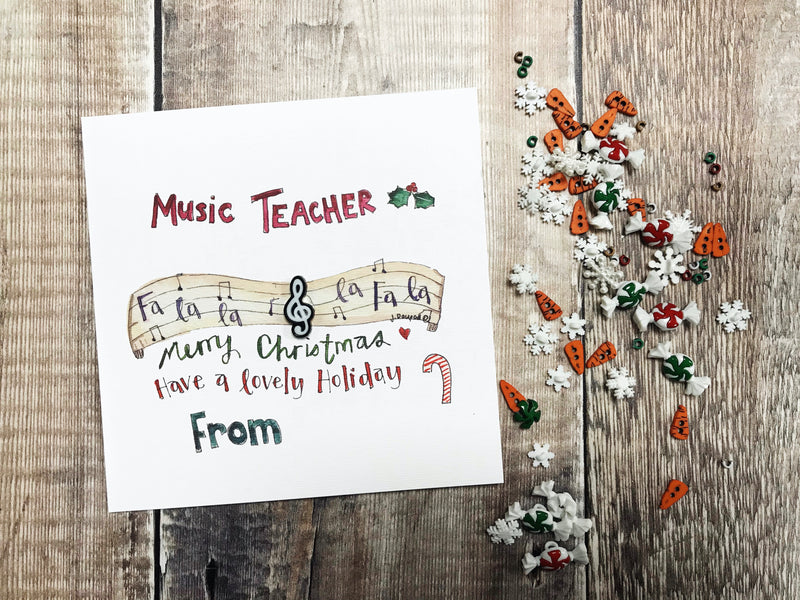 “Merry Christmas Music Teacher" Christmas Card - Personalised