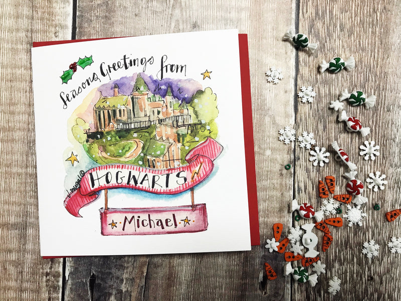 "Merry Christmas from Hogwarts" Card - Personalised