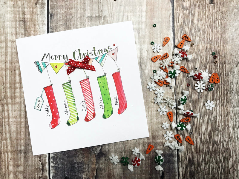 "5 Stockings" Christmas Card - Personalised