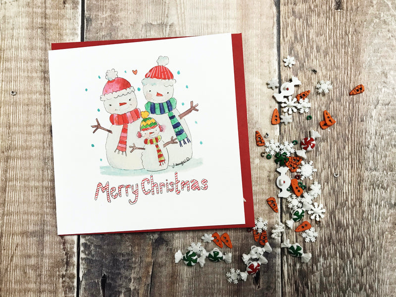 "Family of 3 Snowmen" Christmas Card - Personalised