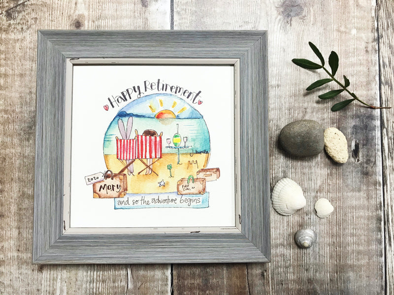 Little Framed Print "Retirement, 2 deckchairs" can be personalised