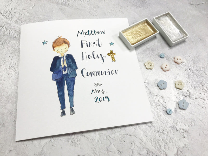 First Holy Communion, Little Boy Card - Personalised